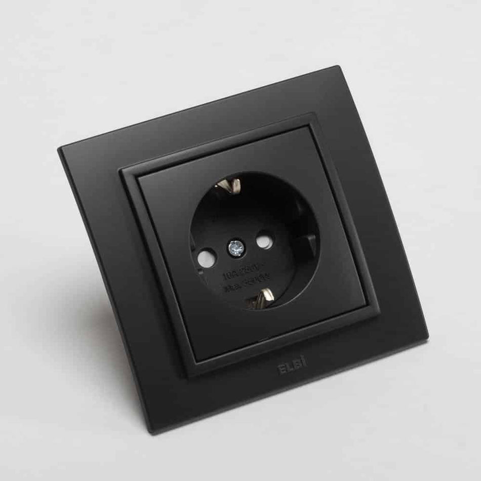 Priză protecție copii cu împământare negru mat, Zena EL-BI