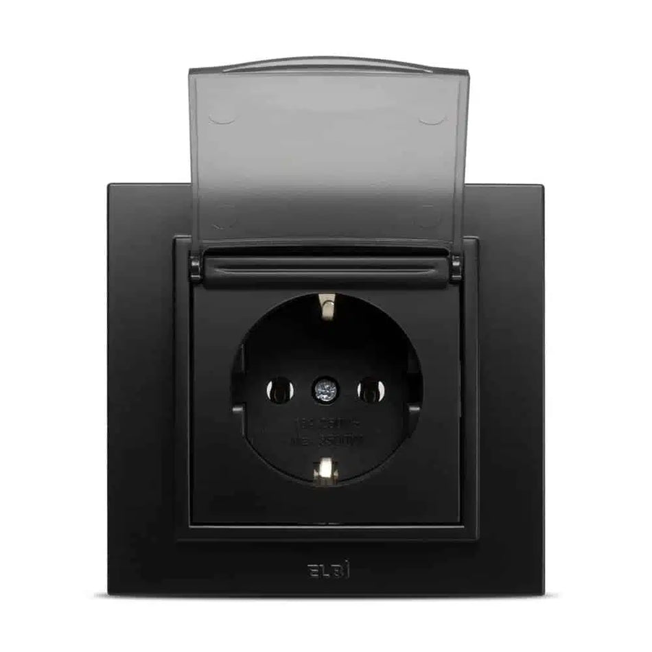 Priză capac cu împământare negru mat, Zena EL-BI