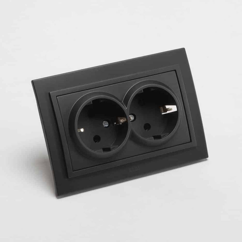 Priză dublă cu împământare negru mat, Zena EL-BI