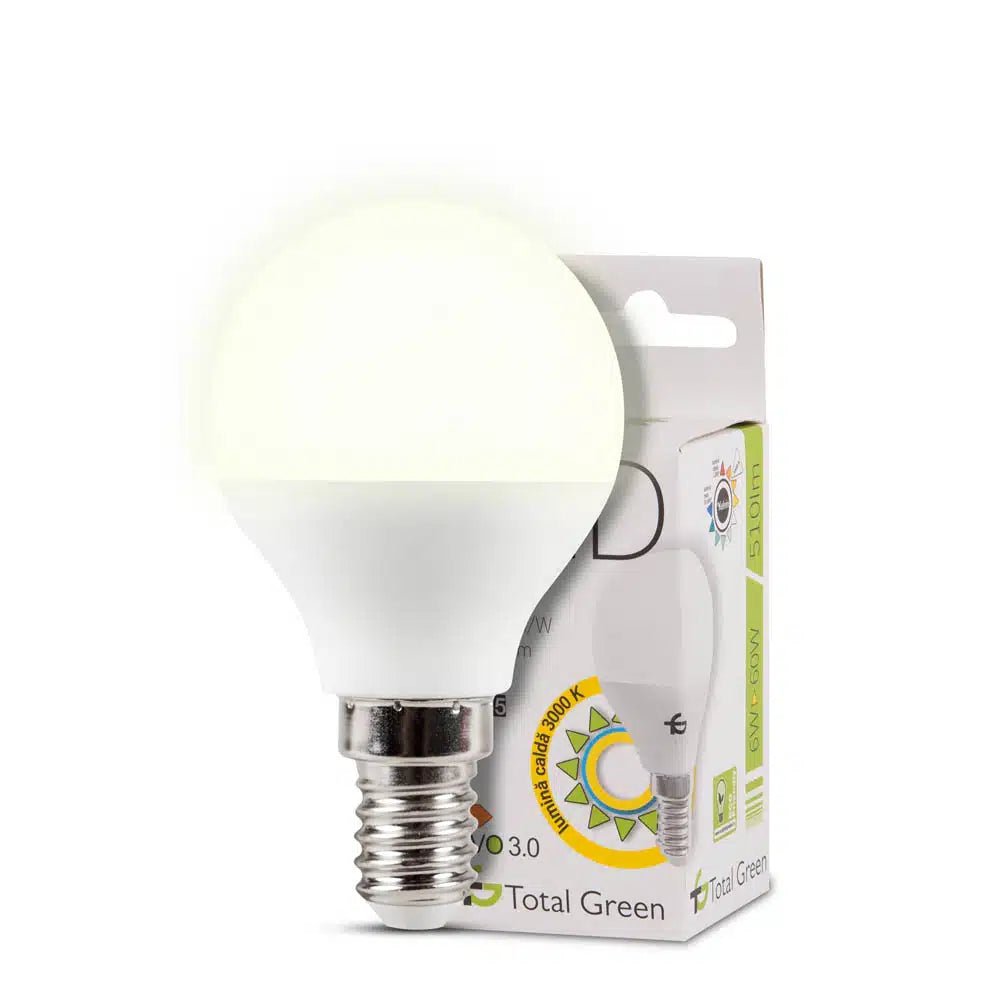 Bec LED sferic 6W E14 3000K (lumină caldă)