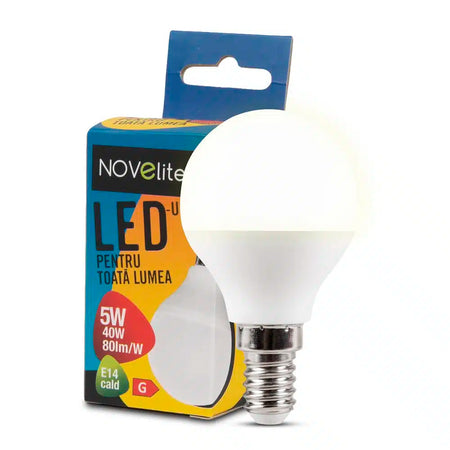 Bec LED 5W sferic E14 3000K (lumină caldă)
