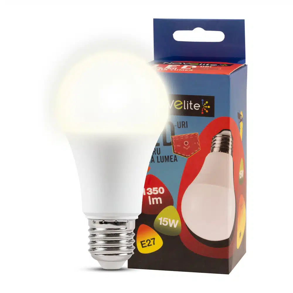 Bec LED 15W A60 E27 4000K (lumină neutră), Novelite