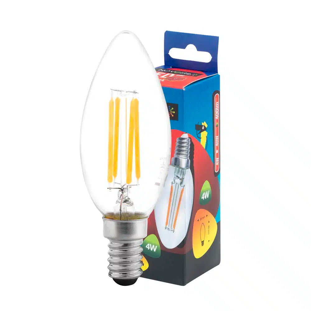 Bec filament LED 4W E14 6400K (lumină rece), Novelite