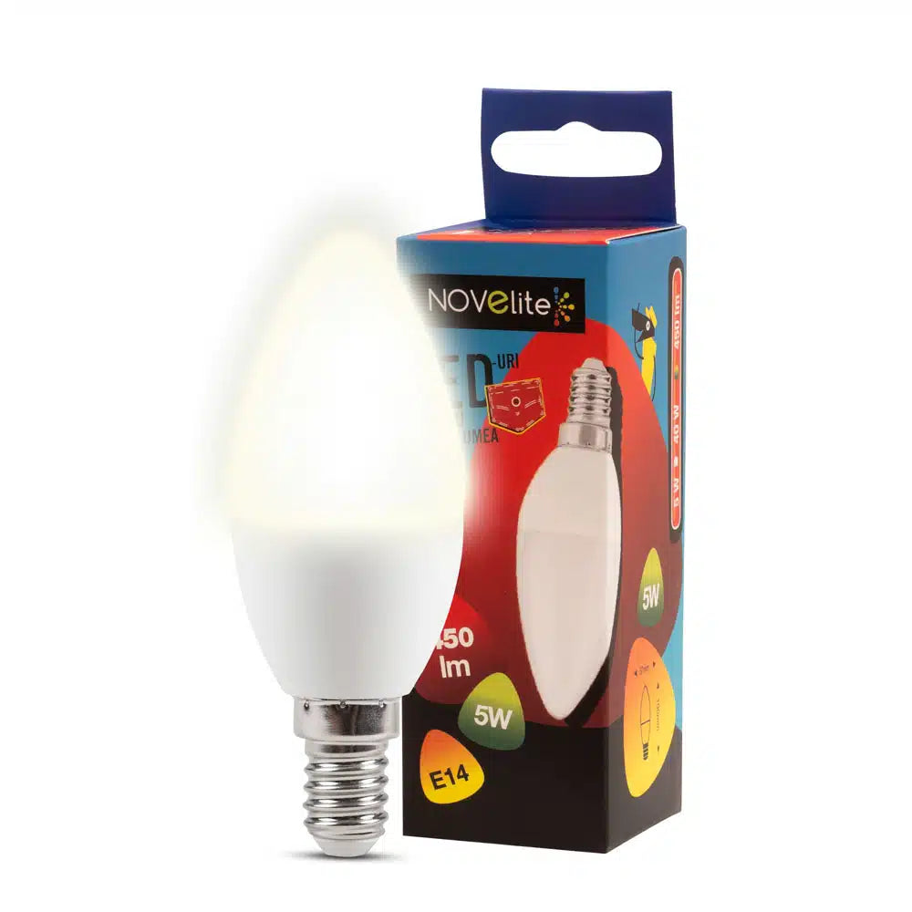 Bec lumânare LED 5W E14 3000K (lumină caldă), Novelite