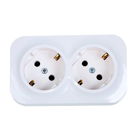 Priză dublă Schuko aplicată 16A alb, gama Forix