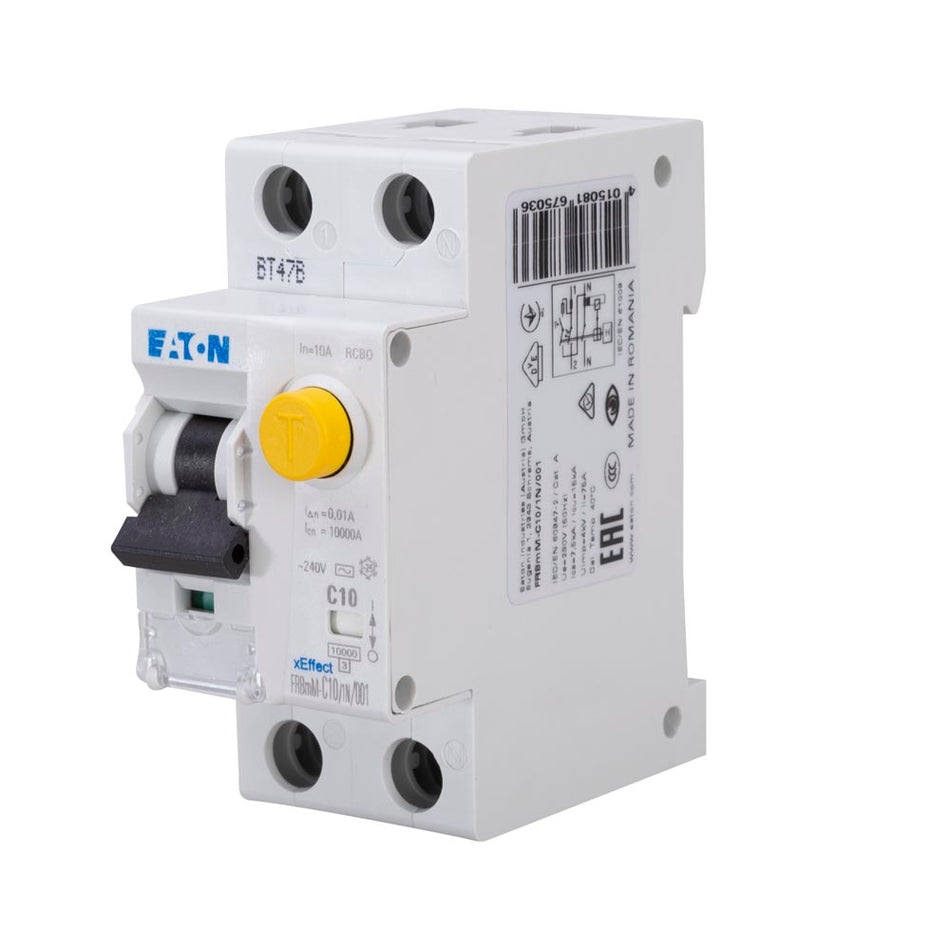 Întrerupător diferențial RCBO 10A 1P+N 10mA 10kA, Eaton