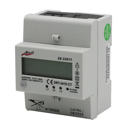Contor digital pe șină DIN 400V, măsurare prin transformator de curent, Dablerom