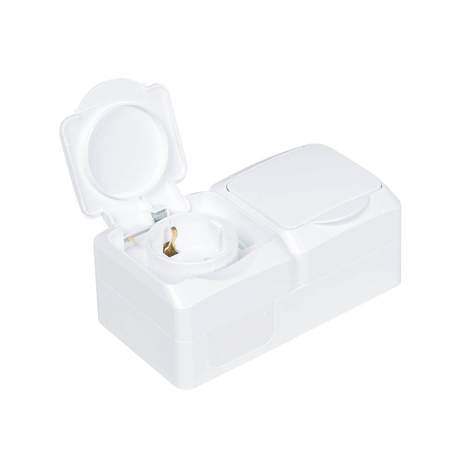 Priză dublă Schuko aplicată 16A IP44 alb, gama Cedar, WDE000523