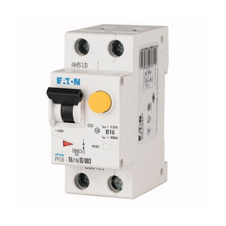Întrerupător diferențial RCBO 1P+N 25A 30mA curba B 6kA, Eaton