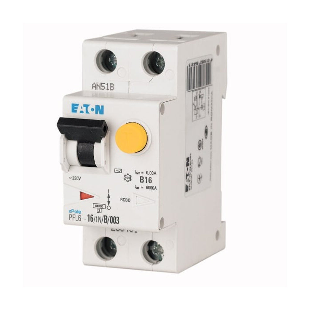 Întrerupător diferențial RCBO 1P+N 16A 30mA 6kA curba B, Eaton