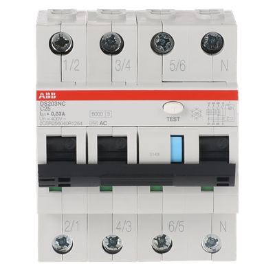 Întrerupător diferențial RCBO 25A 4P C 6kA 30mA, ABB