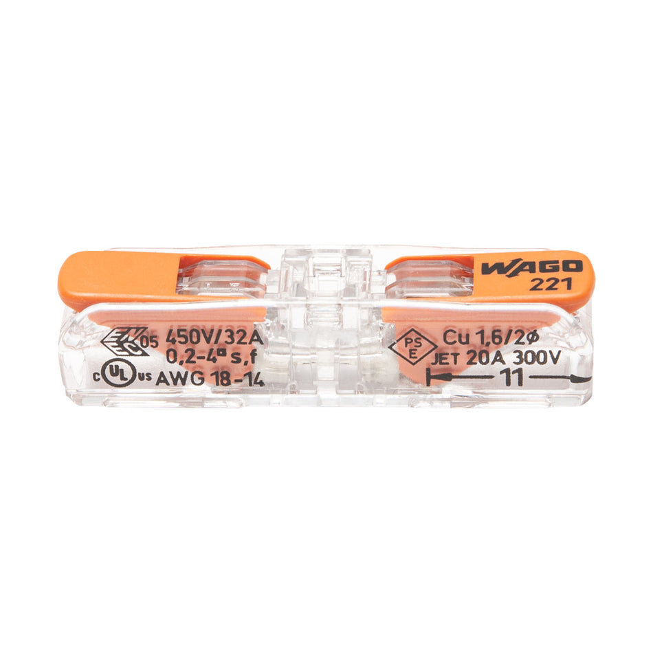 Clemă de legătură în linie 2 poli 0,2-4mm² 32A 450V, Wago 221-2411