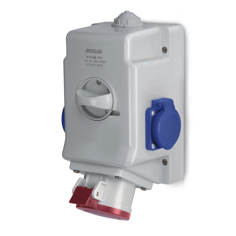 Priză industrială aplicată 3P+N+E+2×Schuko 16A IP44/IP54, Scame