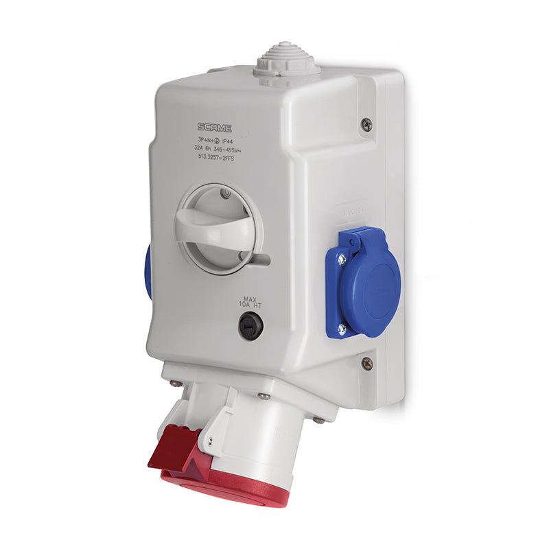 Priză industrială aplicată 3P+N+E+2×Schuko 32A IP44, Scame