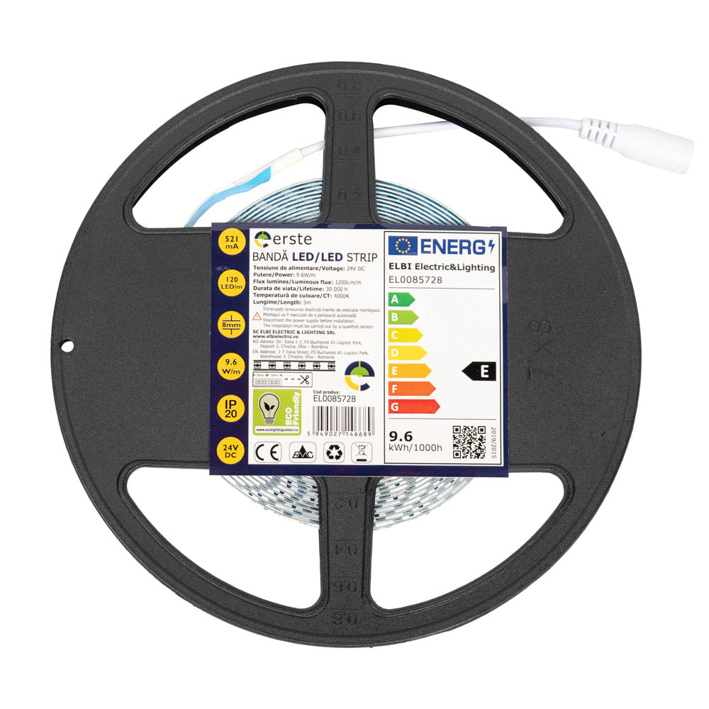 Banda LED 9.6W/m 4000K 24V IP20 5m