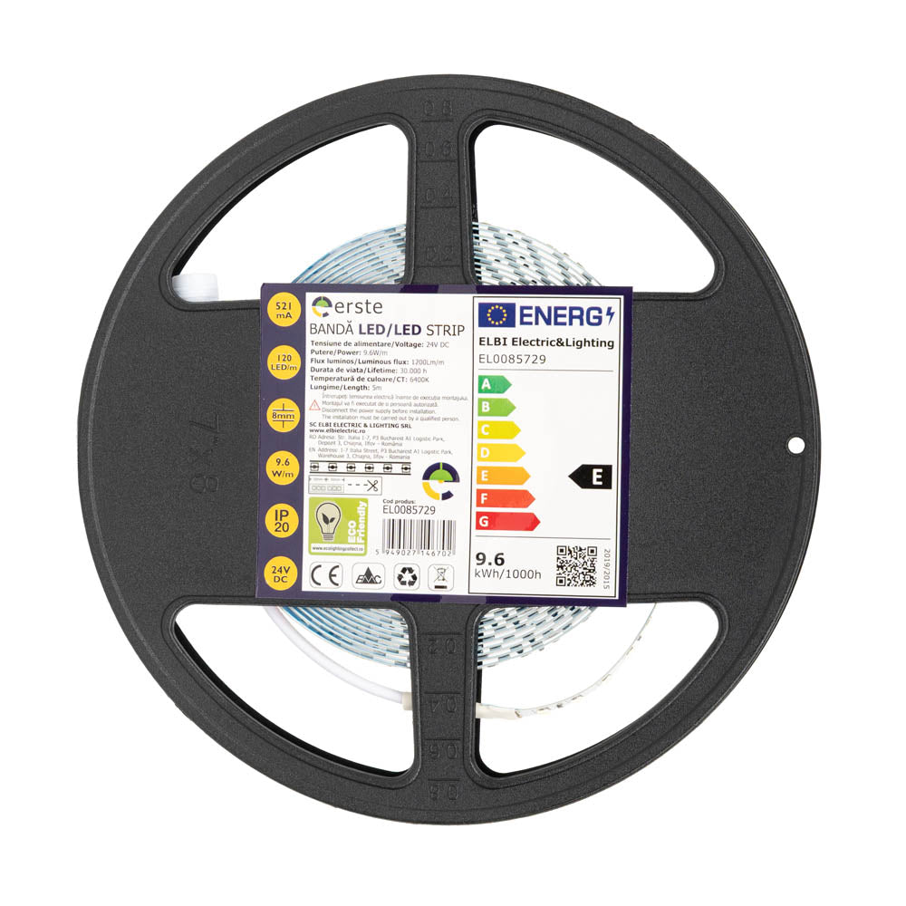 Banda LED 9.6W/m 6400K 24V IP20 5m