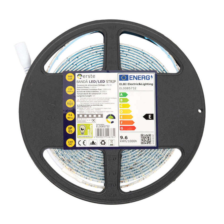 Banda LED 9.6W/m 6400K 24V IP65 5m, Erste