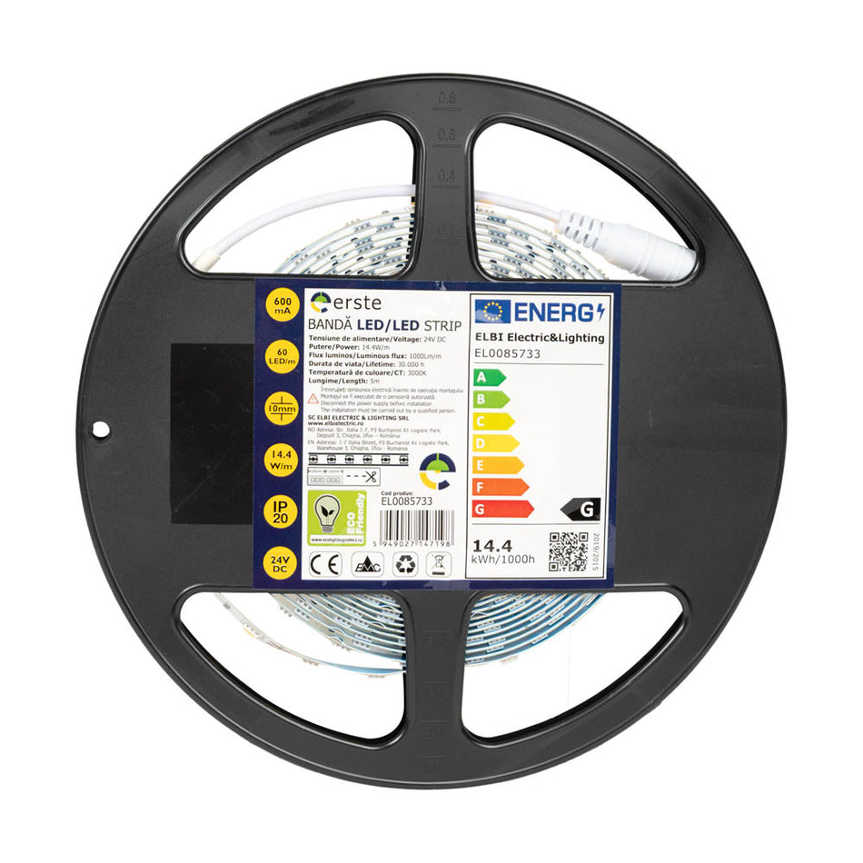 Banda LED 14.4W/m 3000K 24V IP20 5m, Erste