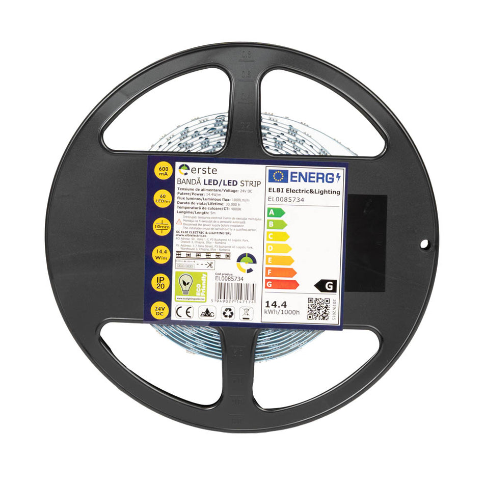 Banda LED 14.4W/m 4000K 24V IP20 5m, Erste