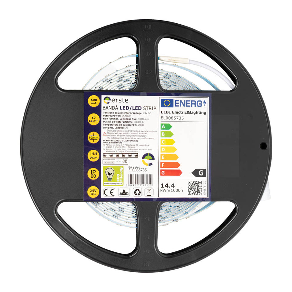Banda LED 14.4W/m 6400K 24V IP20 5m, Erste