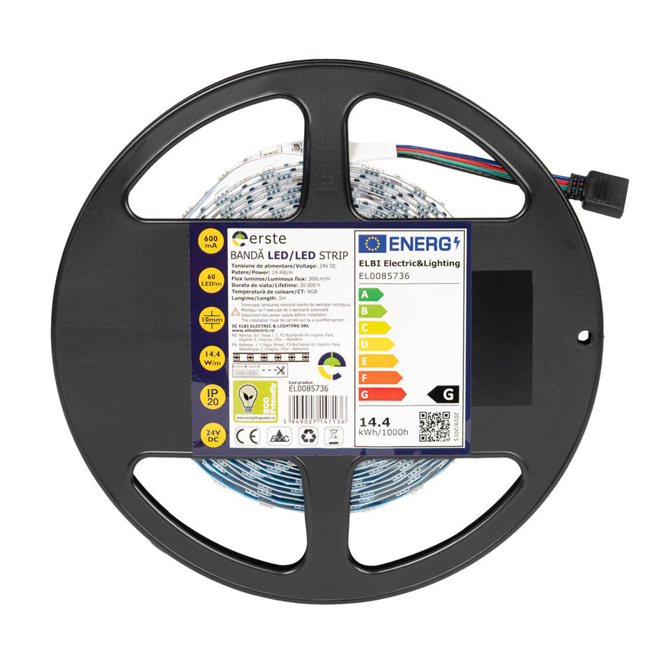 Banda LED 14.4W/m RGB 24V IP20 5m, Erste