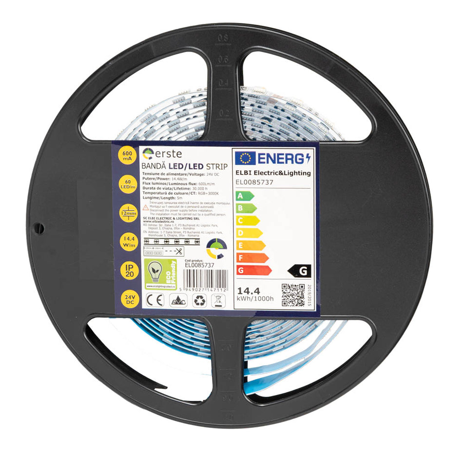 Banda LED 14.4W/m RGB+3000K 24V IP20 5m, Erste