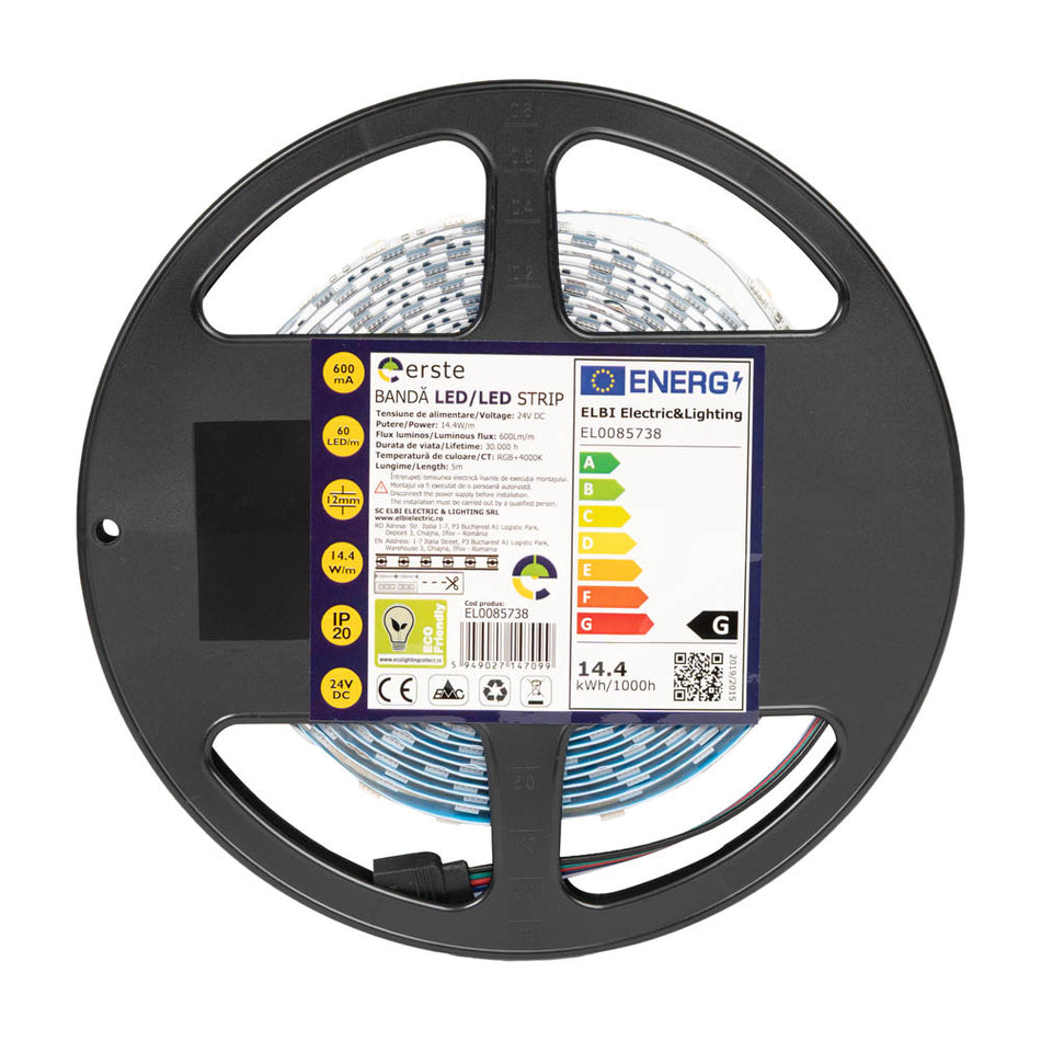 Banda LED 14.4W/m RGB+4000K 24V IP20 5m, Erste