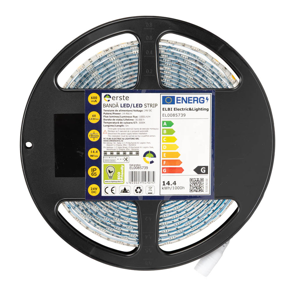 Banda LED 14.4W/m 3000K 24V IP65 5m, Erste