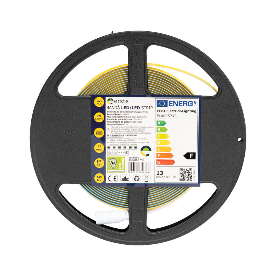 Bandă LED 24V COB 13W/m 3000K IP20 5m, Erste