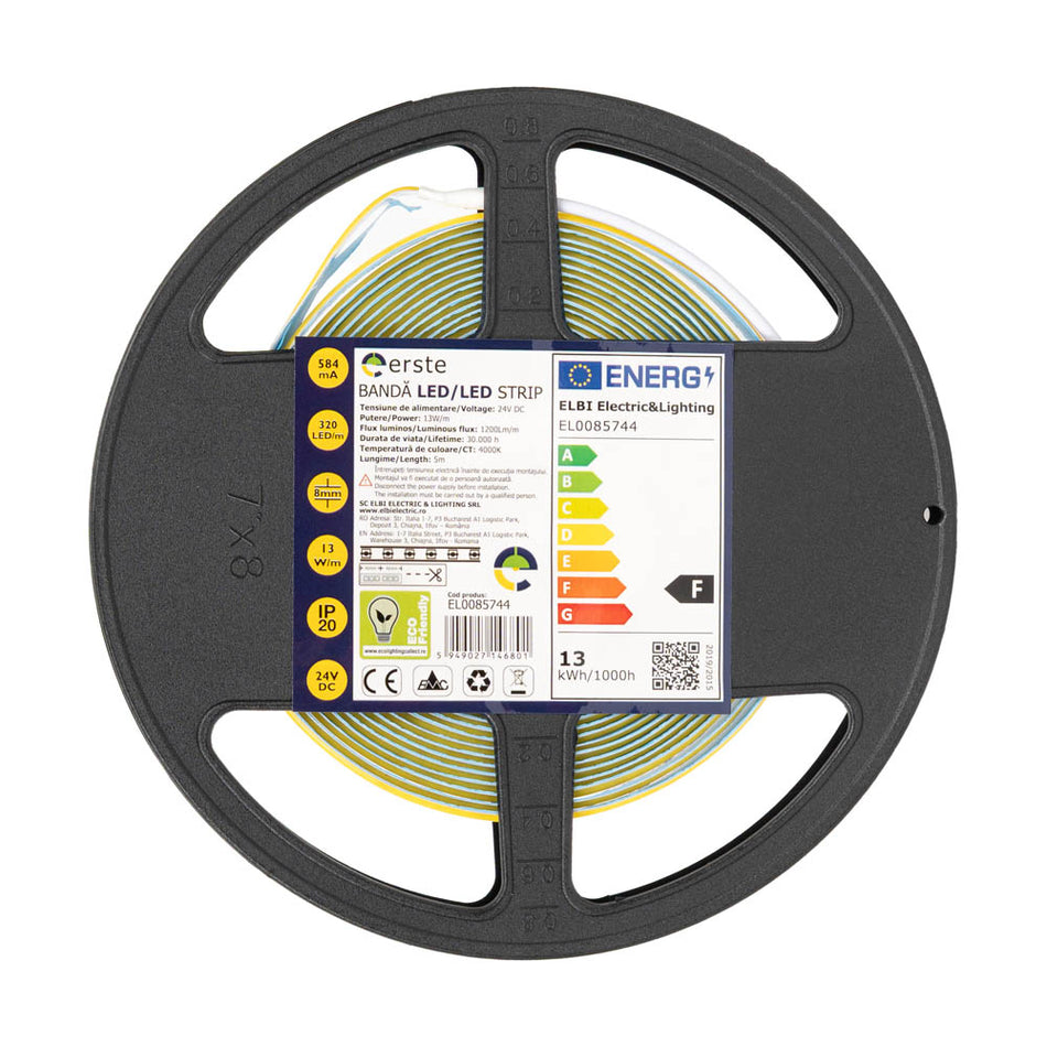 Bandă LED 24V COB 13W/m 4000K IP20 5m, Erste