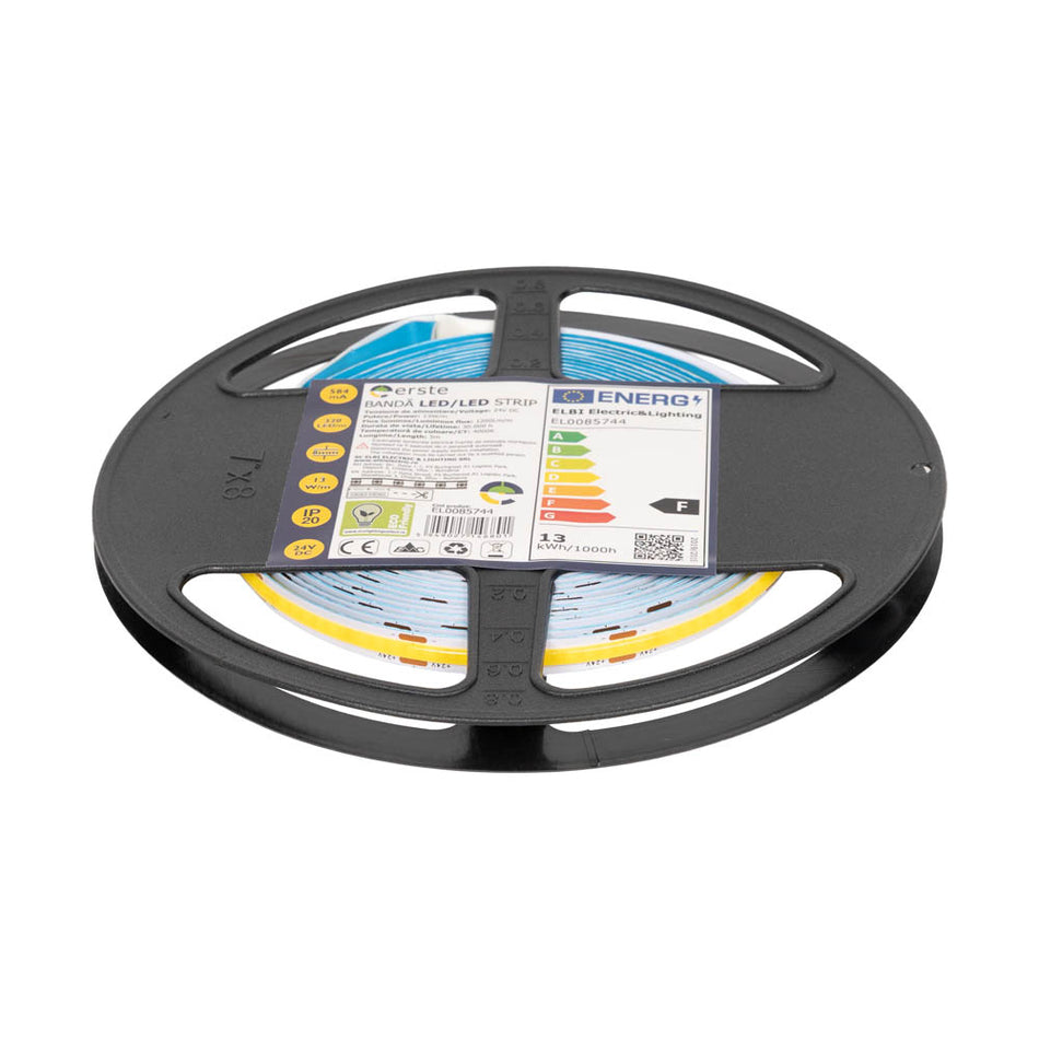 Bandă LED 24V COB 13W/m 4000K IP20 5m, Erste