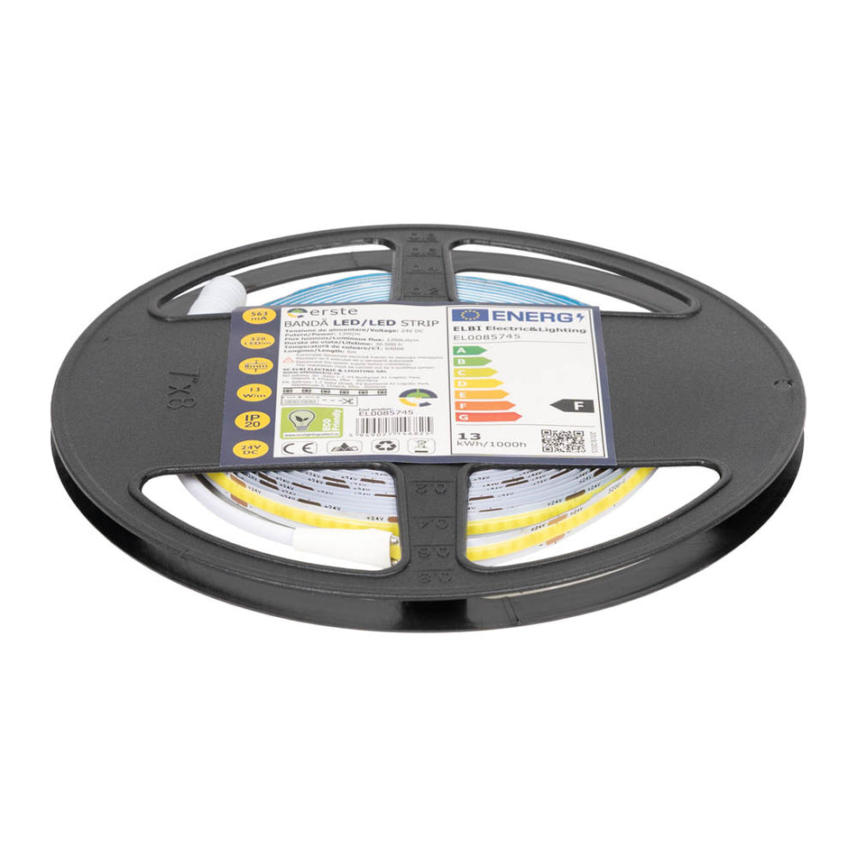 Bandă LED 24V COB 13W/m 6400K IP20 5m, Erste