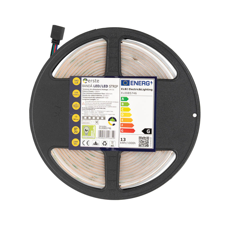Bandă LED 24V COB 13W/m RGB IP20 5m, Erste