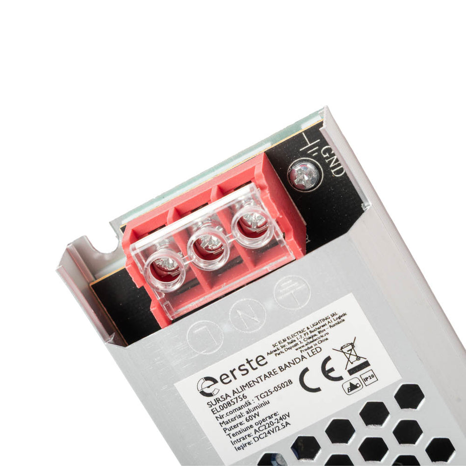 Sursă alimentare bandă LED 60W IP20 230V–24V, Erste