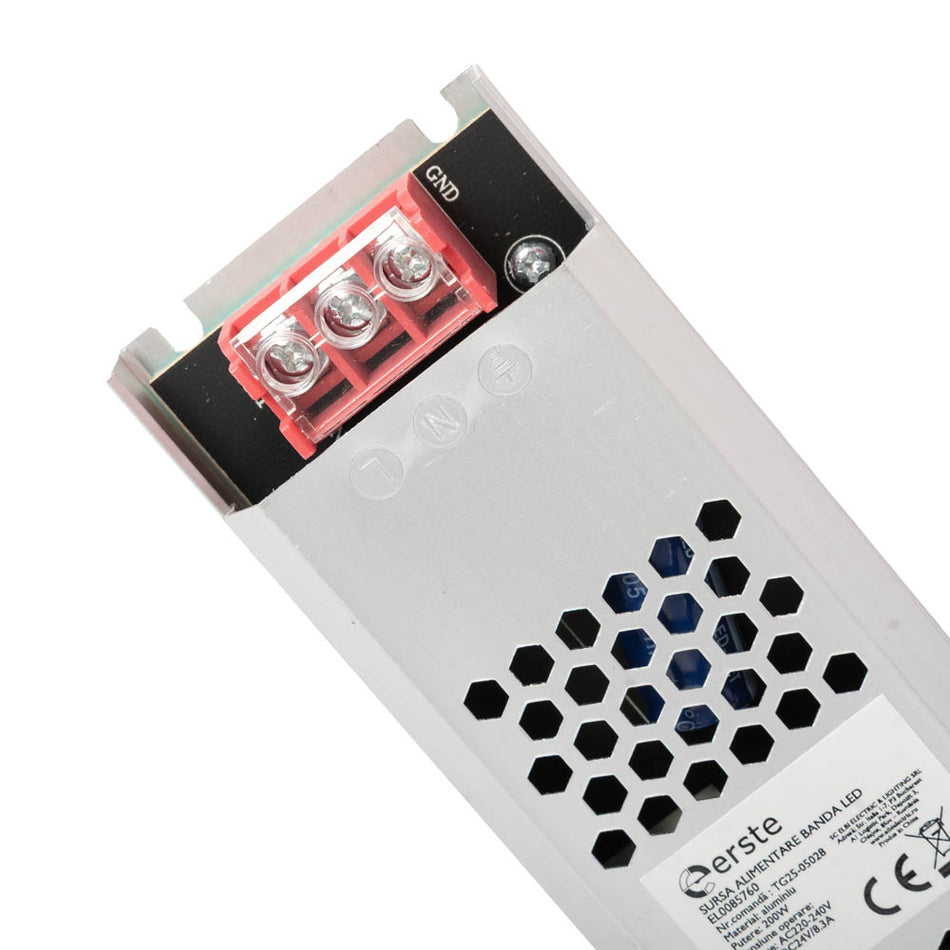 Sursă alimentare bandă LED 200W IP20 230V–24V, Erste