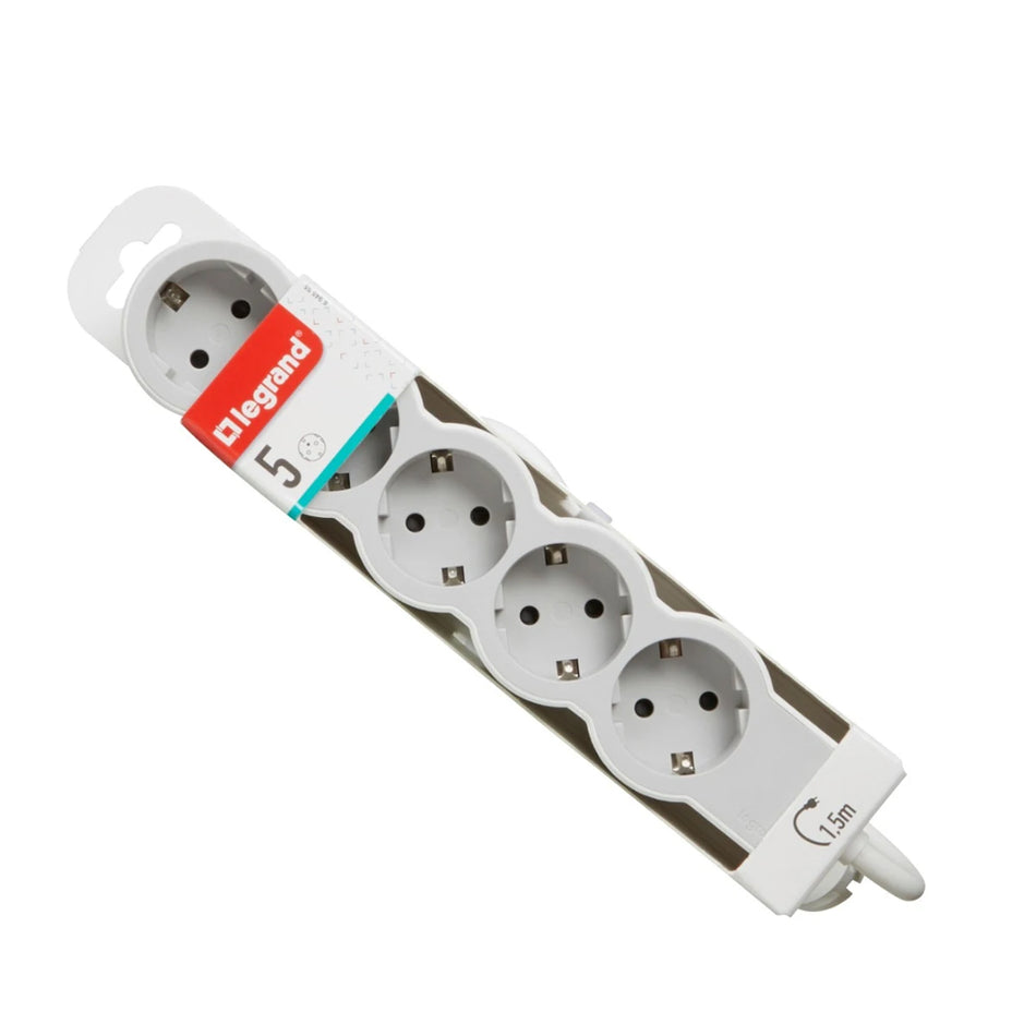 Prelungitor 5 prize 1.5m (3x1,5mm²) alb-gri, Legrand