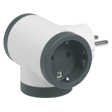 Adaptor cu 3 prize laterale 16A alb-gri, Legrand