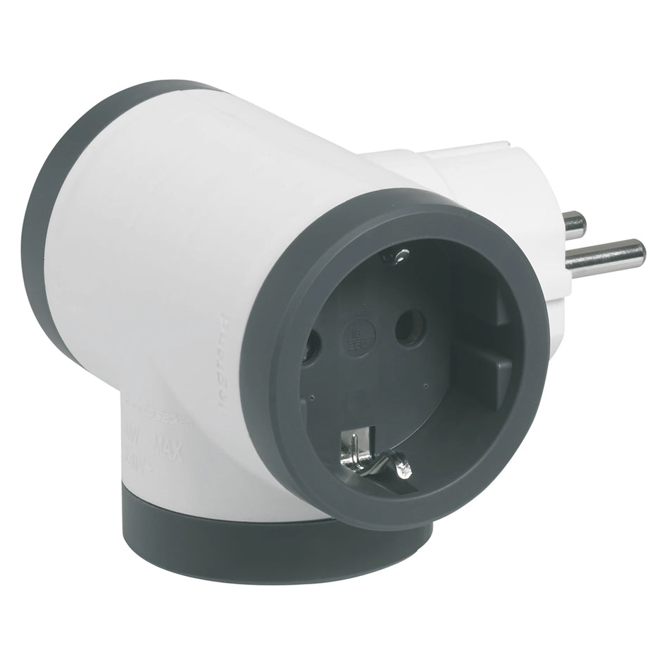 Adaptor cu 3 prize laterale 16A alb-gri, Legrand