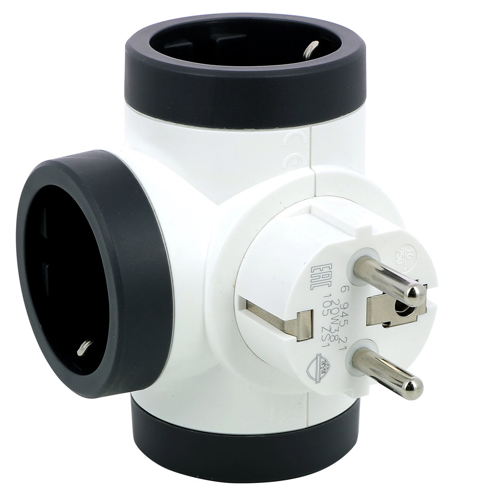 Adaptor 3 prize laterale rotative 16A alb-gri, Legrand