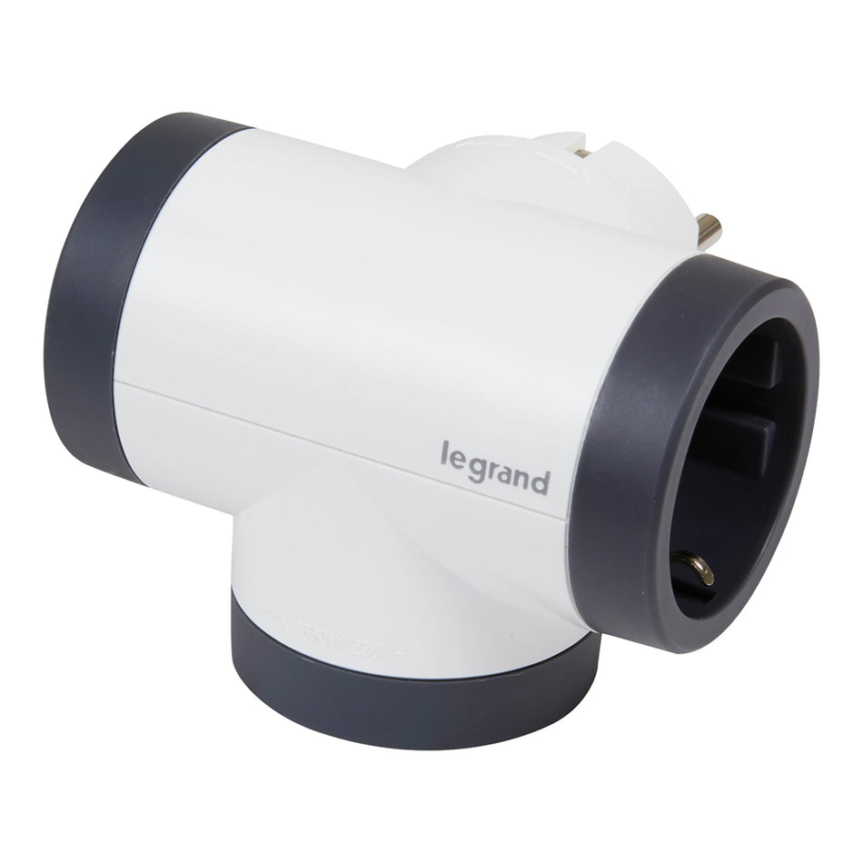 Adaptor 3 prize laterale rotative 16A alb-gri, Legrand