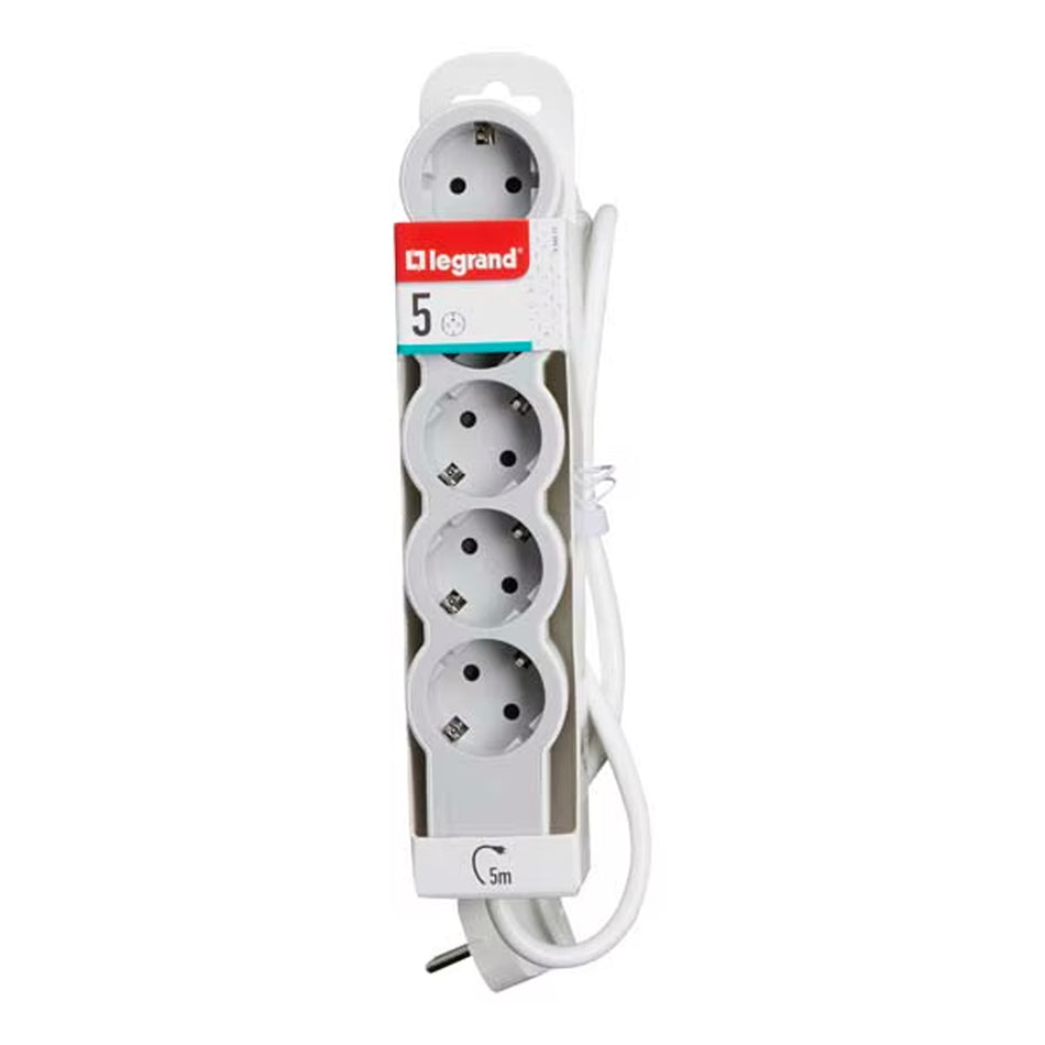 Prelungitor 5 prize 5m (3x1,5mm²) alb-gri, Legrand