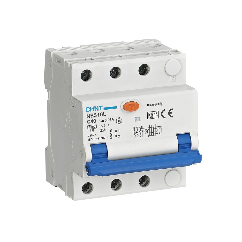 Întrerupător diferențial RCBO 40A 3P+N 30mA 6kA tip AC, Chint