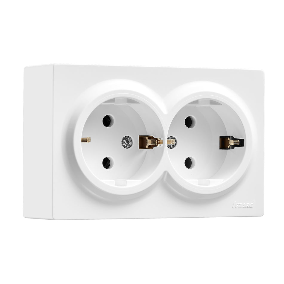 Priză dublă Schuko aplicată 16A alb, gama Leto