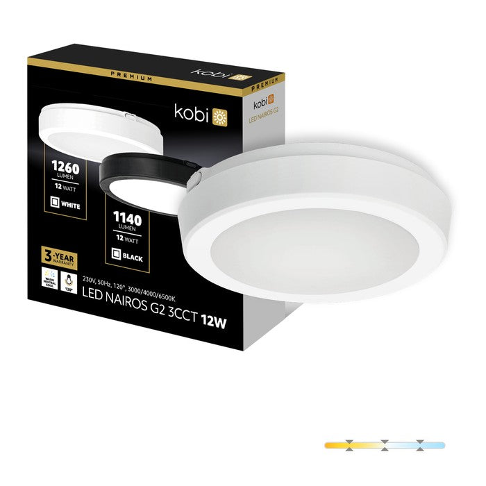 Plafonieră etanșă LED 12W 3CCT IP65 alb NAIROS G2, Kobi