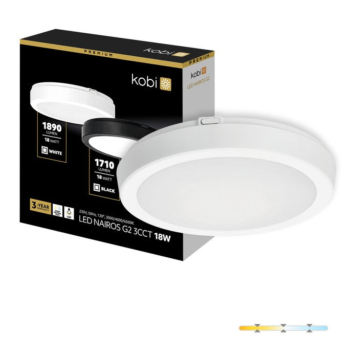 Plafonieră etanșă LED 18W 3CCT IP65 alb NAIROS G2, Kobi