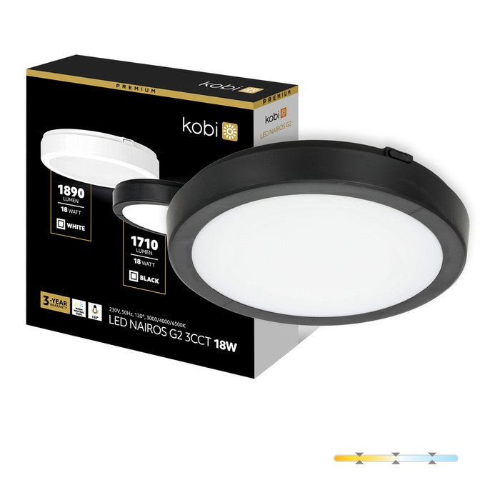 Plafonieră etanșă LED 18W 3CCT IP65 negru NAIROS G2, Kobi
