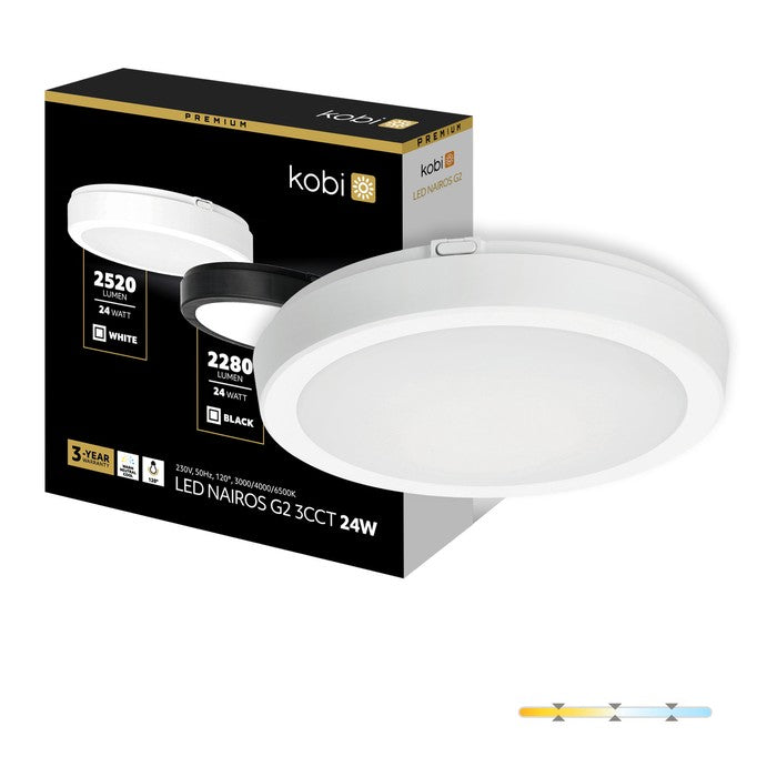 Plafonieră etanșă LED 24W 3CCT IP65 alb NAIROS G2, Kobi