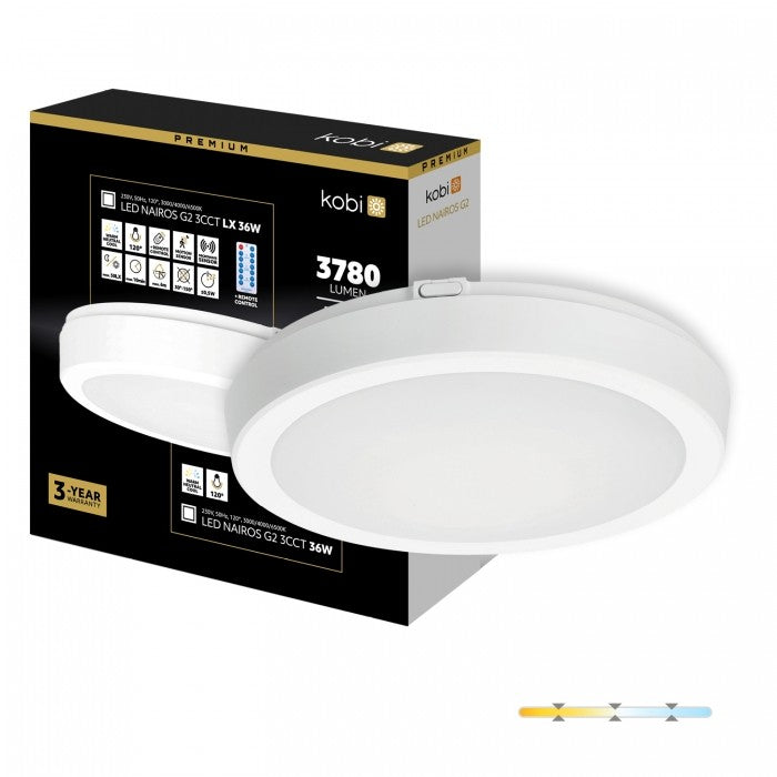 Plafonieră etanșă LED 36W 3CCT IP65 alb NAIROS G2, Kobi