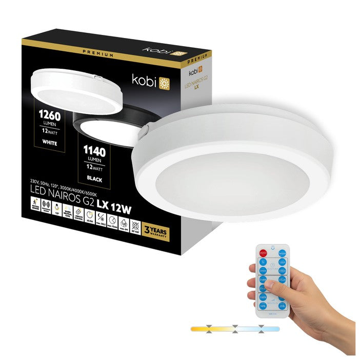 Plafonieră LED etanșă cu senzor 12W 3CCT IP65 alb LX NAIROS G2, Kobi