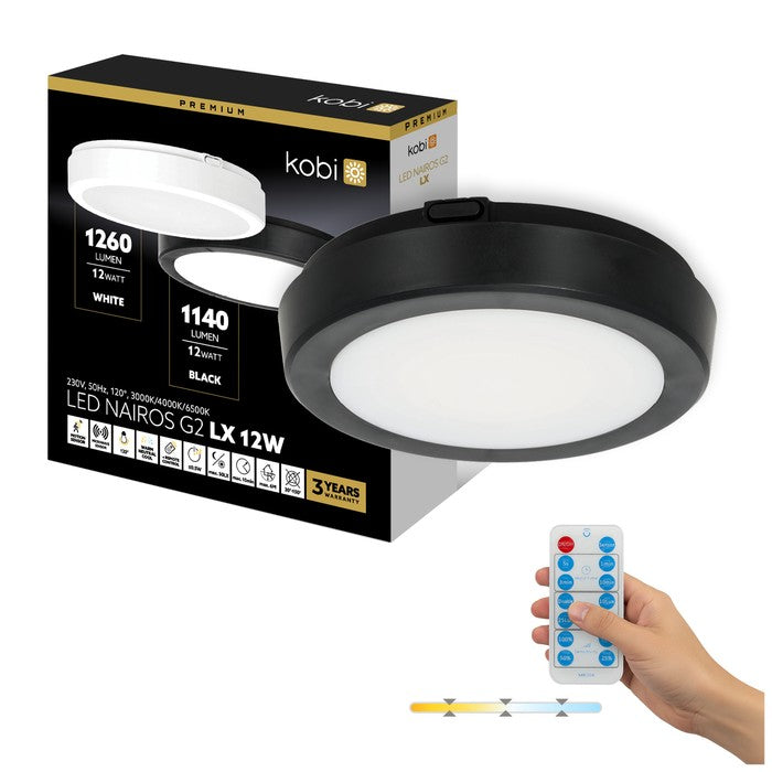 Plafonieră LED etanșă cu senzor 12W 3CCT IP65 negru LX NAIROS G2, Kobi